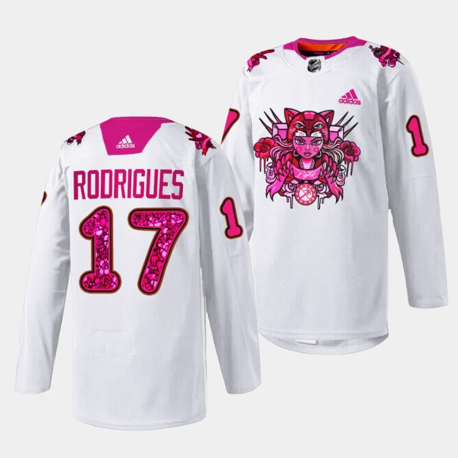 evan rodrigues panthers white 2023pink in the rink limited jersey