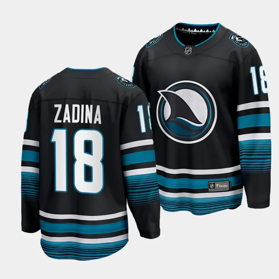 filip zadina sharks black 2023 24cali fin 3rd alternate breakaway player jersey