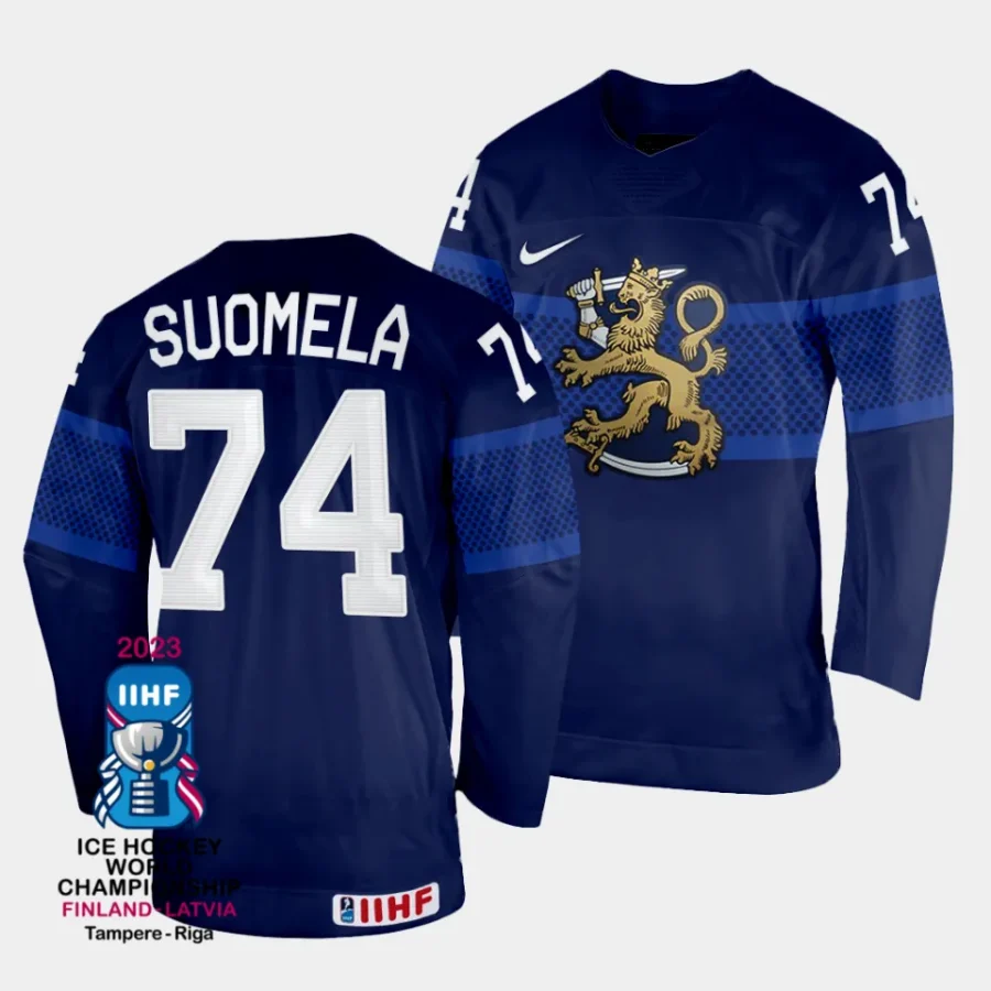 finland antti suomela 2023 iihf world championship navy away jersey