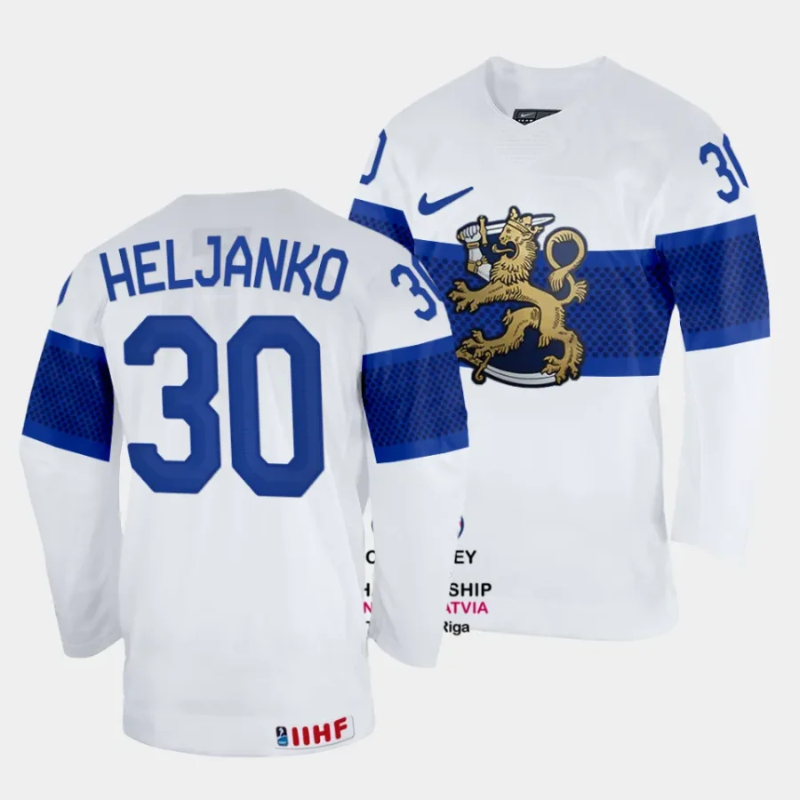 finland christian heljanko 2023 iihf world championship white home jersey