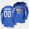 finland custom 2021 iihf world championship blue away jersey