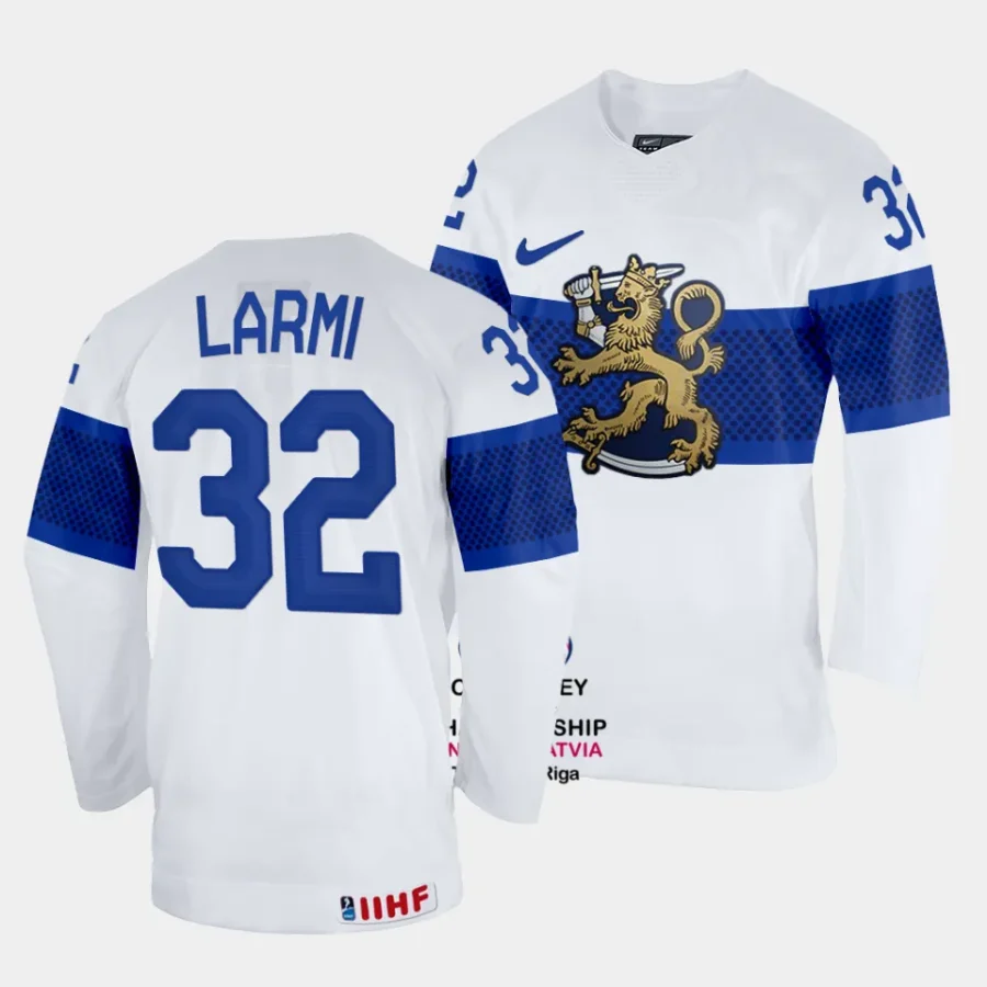 finland emil larmi 2023 iihf world championship white home jersey