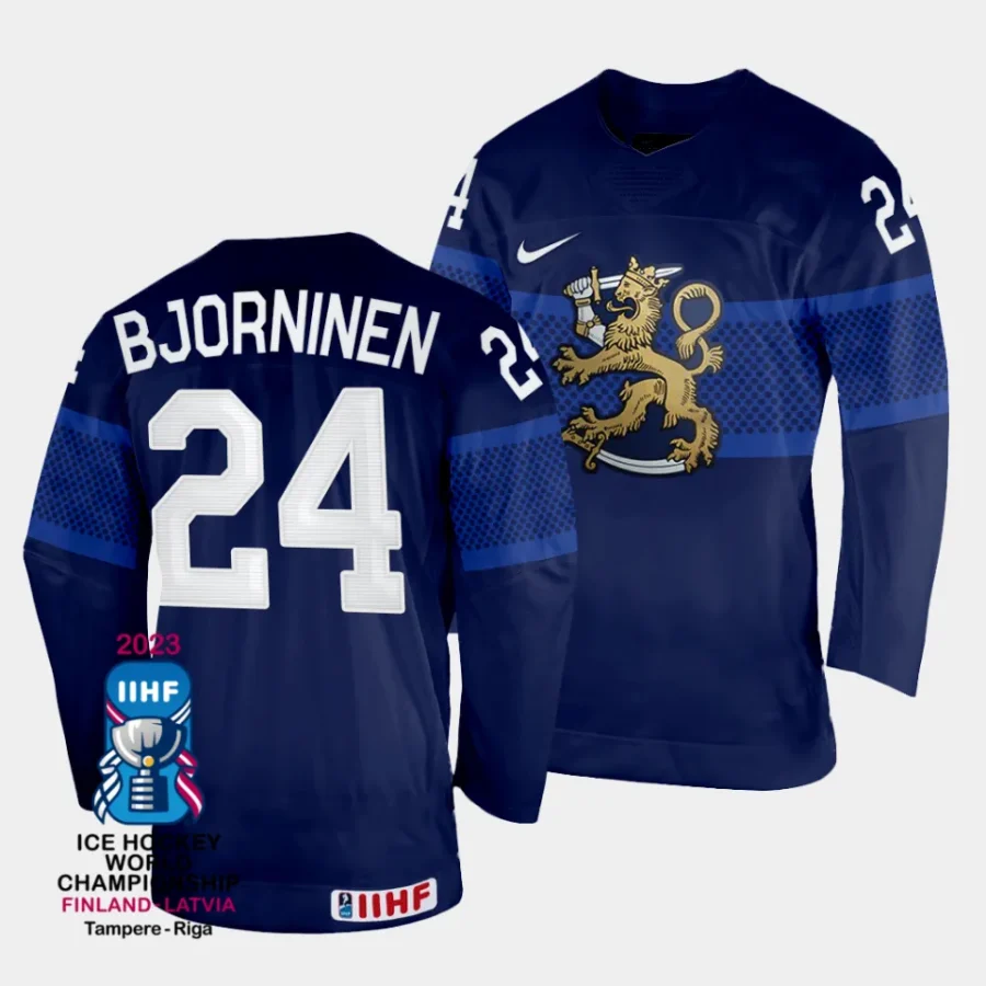 finland hannes bjorninen 2023 iihf world championship navy away jersey