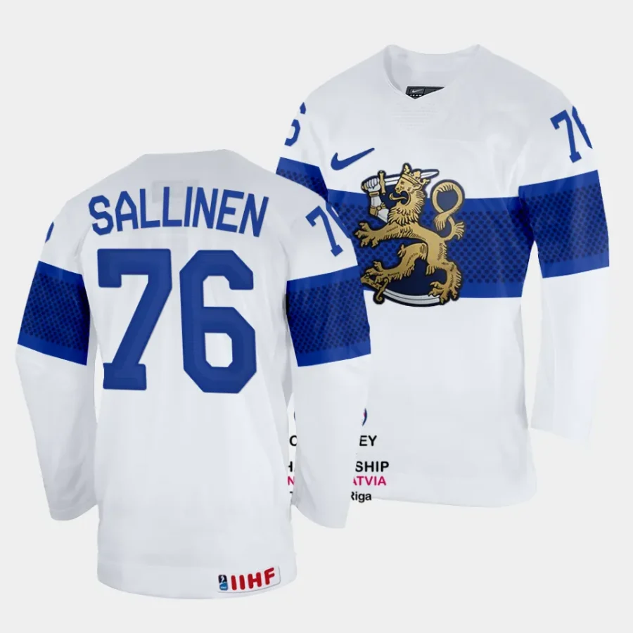 finland jere sallinen 2023 iihf world championship white home jersey