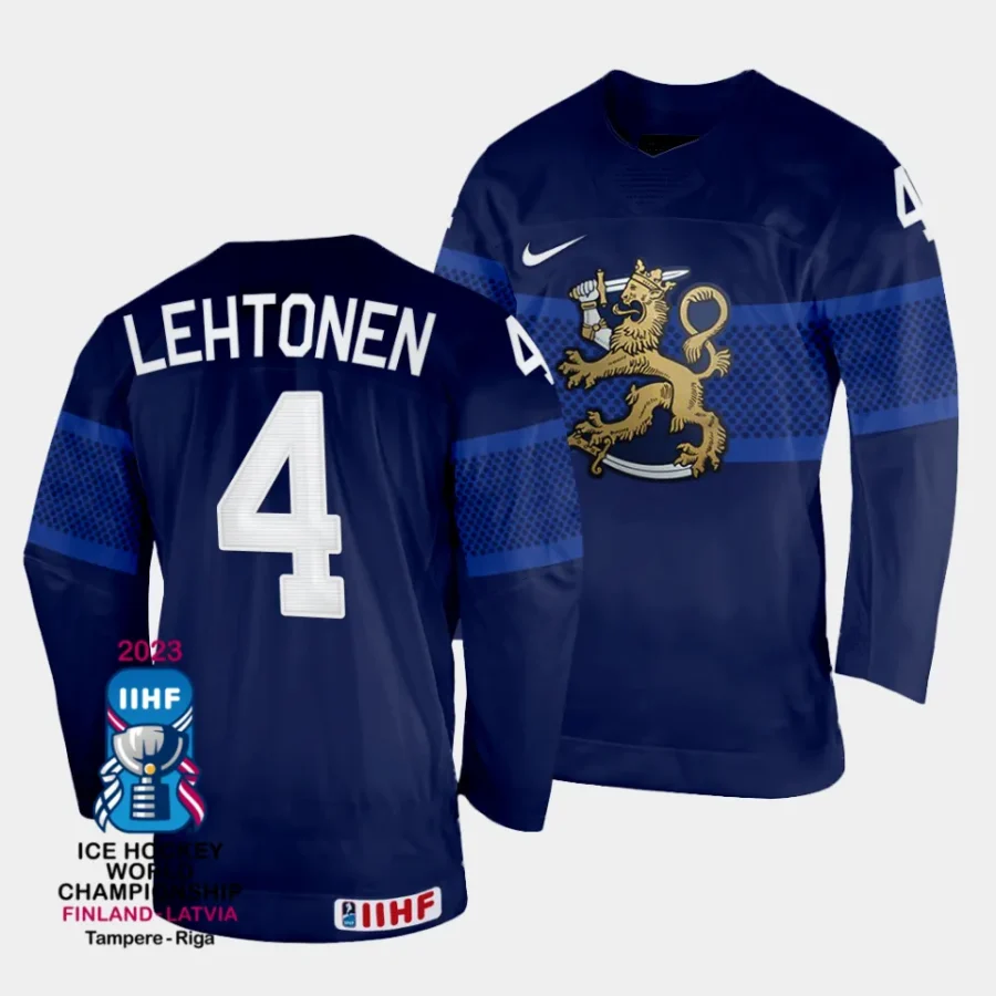 finland mikko lehtonen 2023 iihf world championship navy away jersey