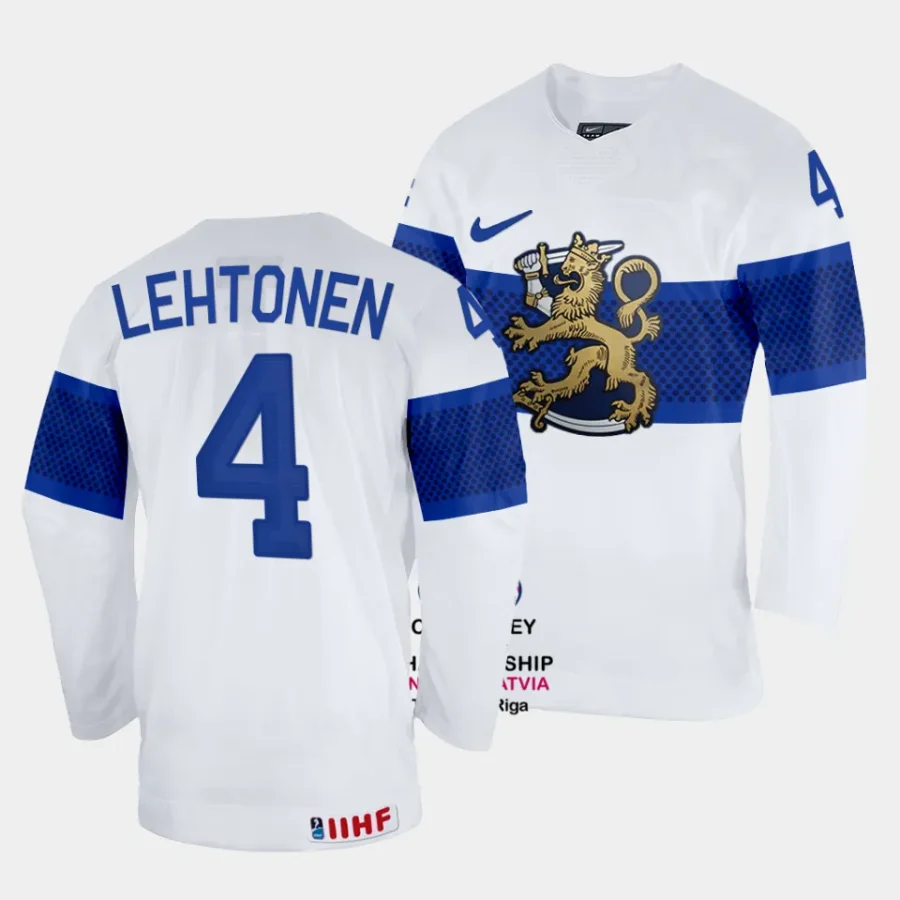 finland mikko lehtonen 2023 iihf world championship white home jersey