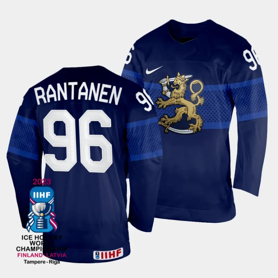 finland mikko rantanen 2023 iihf world championship navy away jersey