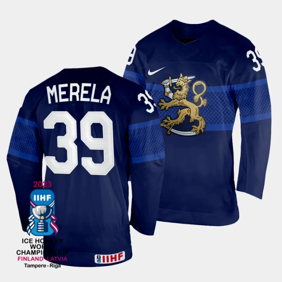 finland waltteri merela 2023 iihf world championship navy away jersey