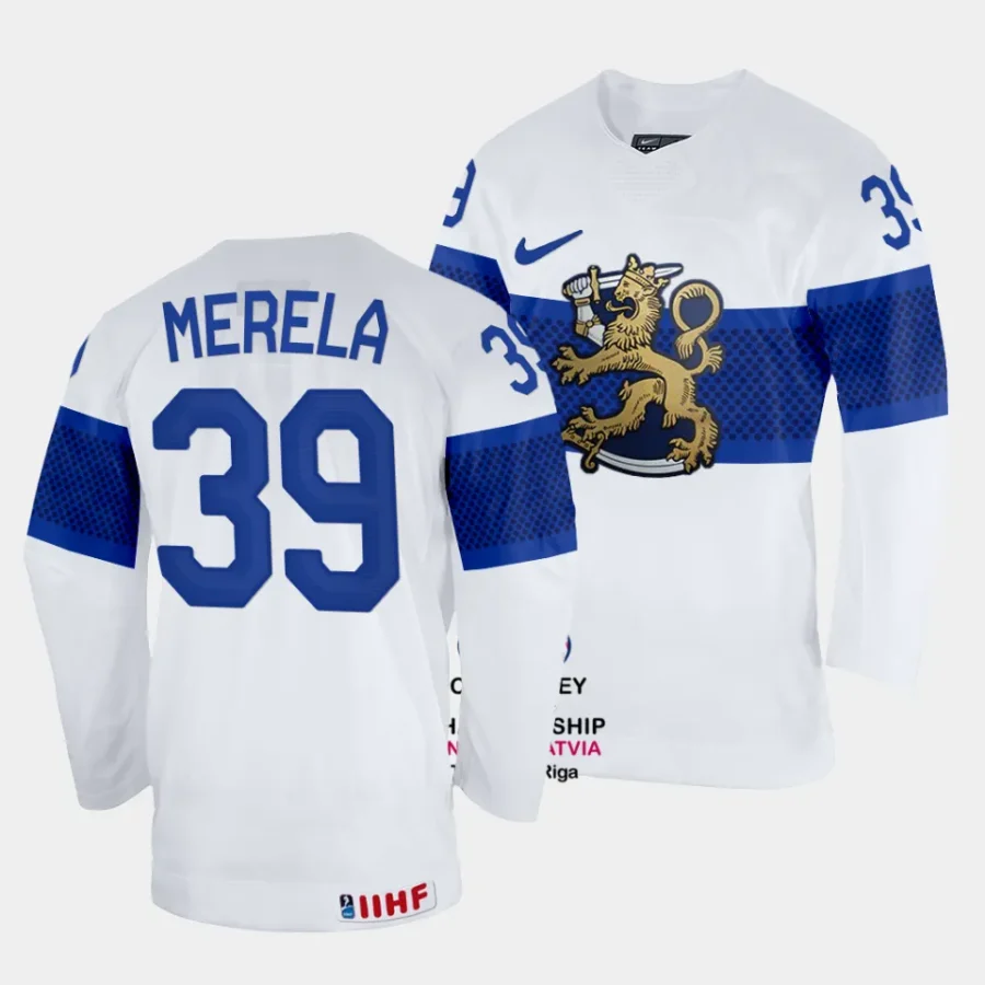 finland waltteri merela 2023 iihf world championship white home jersey