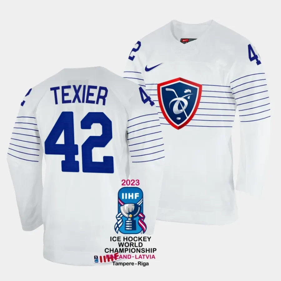 france alexandre texier 2023 iihf world championship white home jersey