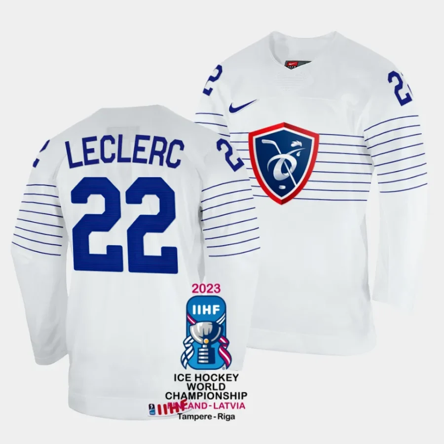 france guillaume leclerc 2023 iihf world championship white home jersey