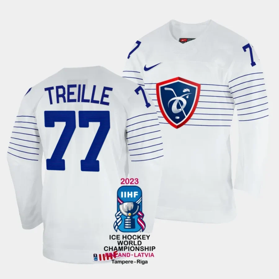 france sacha treille 2023 iihf world championship white home jersey