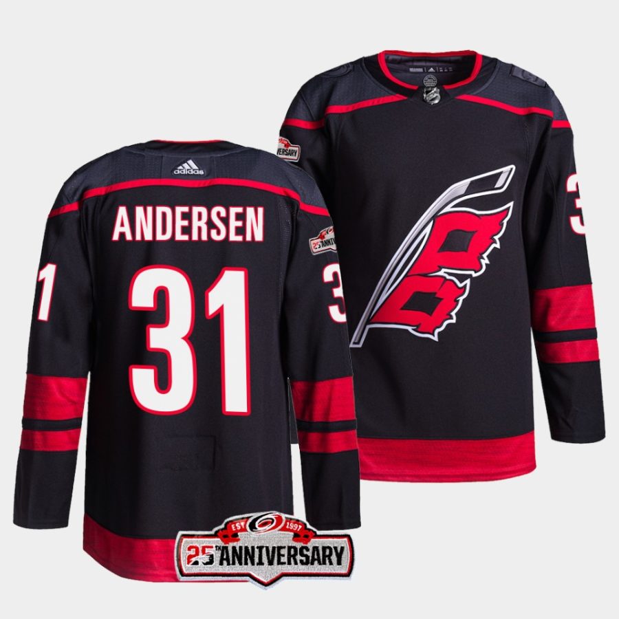 frederik andersen hurricanes black 2022 23authentic home 25th anniversary jersey