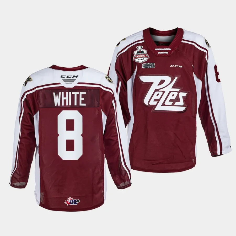 gavin white peterborough petes maroon 2023 ohl champions memorial cup jersey