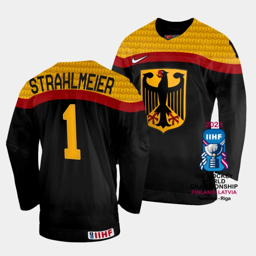 germany dustin strahlmeier 2023 iihf world championship black away jersey