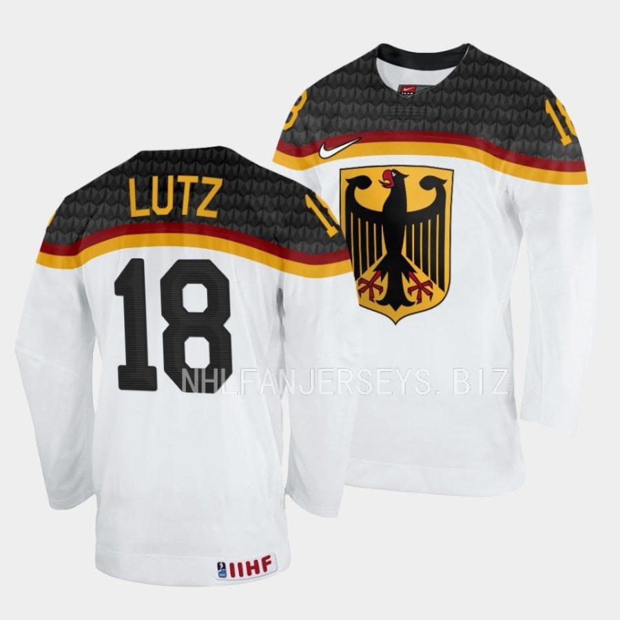 germany julian lutz 2023 iihf world junior championship white home jersey