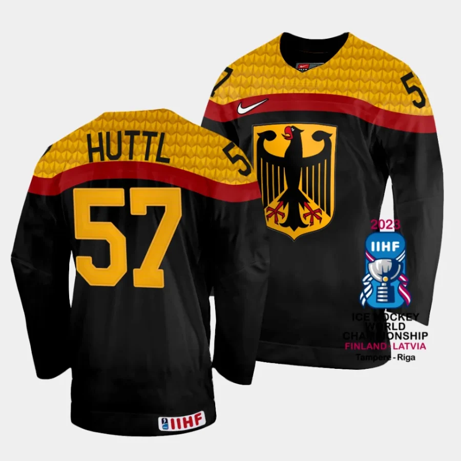 germany leon huttl 2023 iihf world championship black away jersey