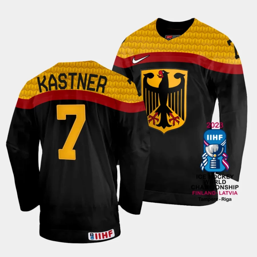 germany maximilian kastner 2023 iihf world championship black away jersey