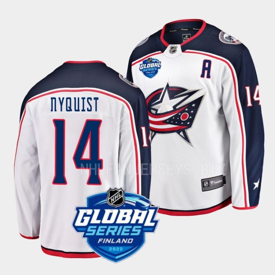 gustav nyquist blue jackets white 2022 nhl global series away jersey