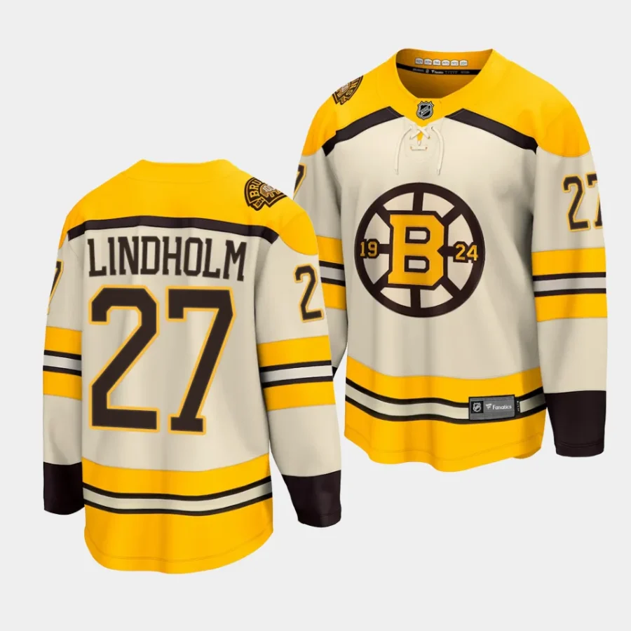 hampus lindholm bruins cream 2023 24100th anniversary premier jersey