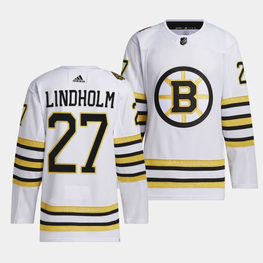 hampus lindholm bruins white 2023 24100th anniversary primegreen authentic playerjersey