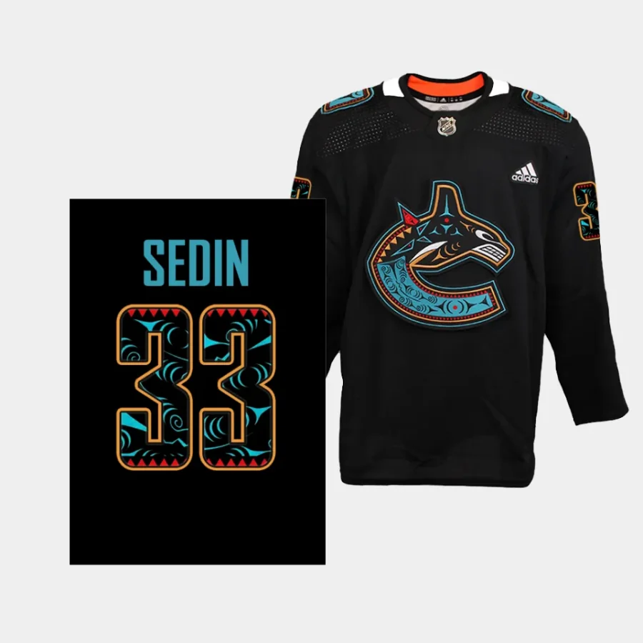 henrik sedin canucks special edition first nations 2023 black jersey