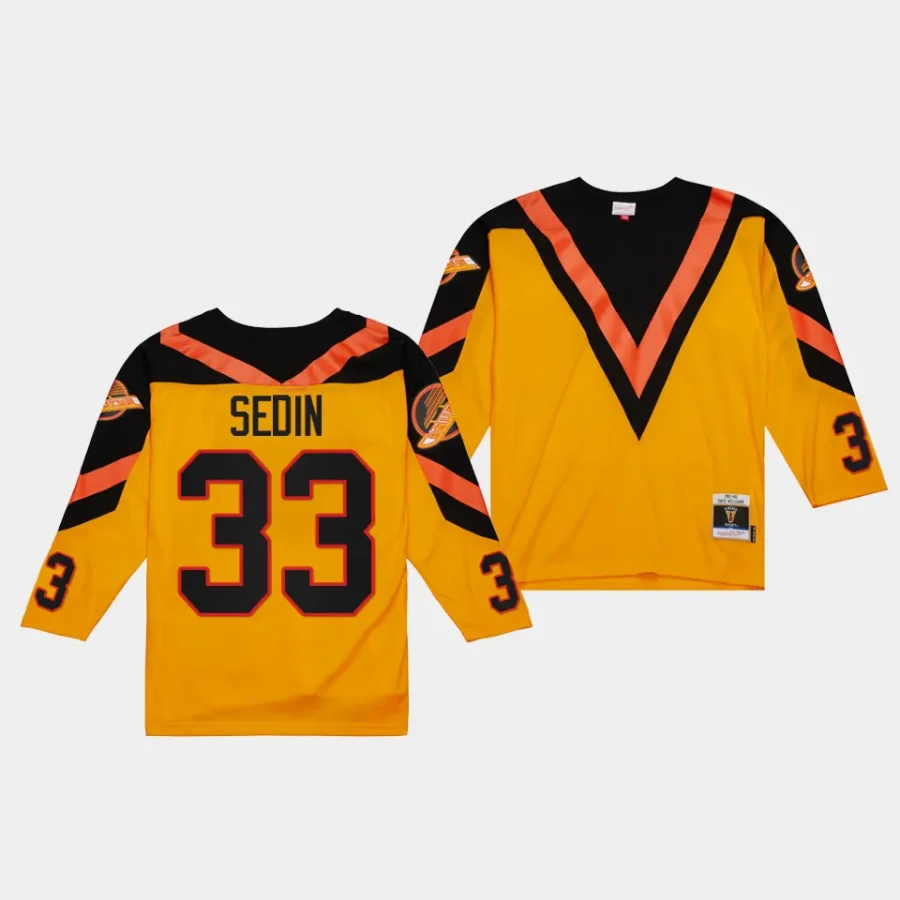 henrik sedin canucks yellow blue line 1981 throwback jersey