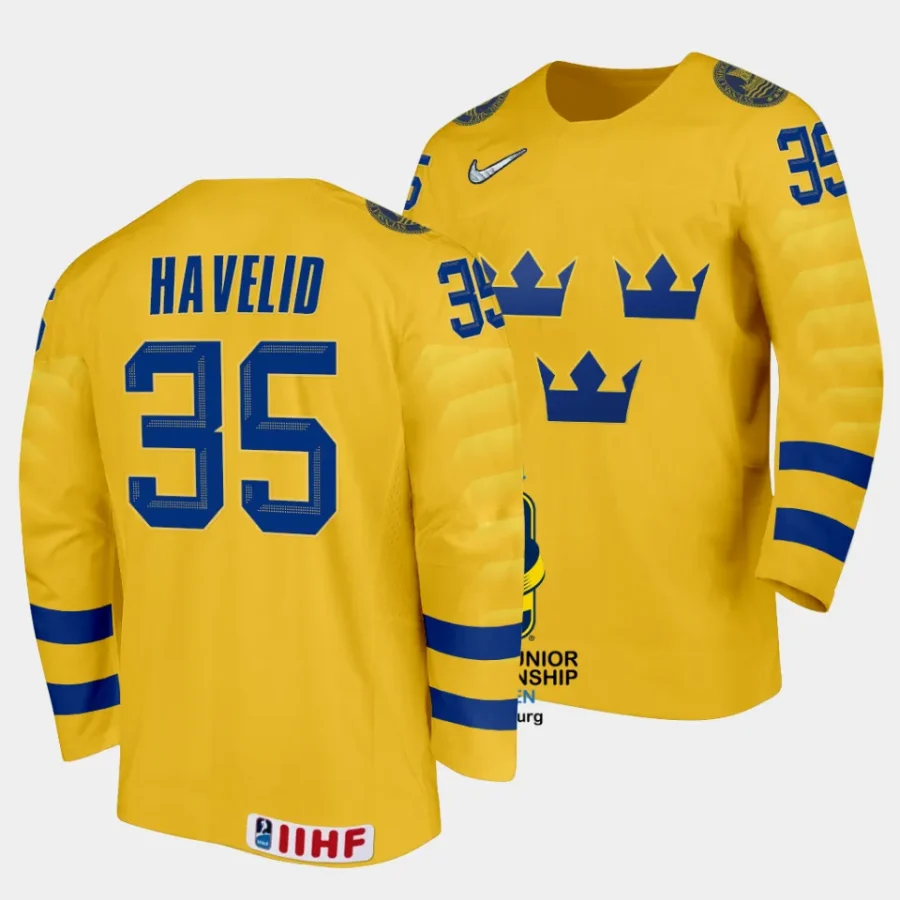 hugo havelid sweden 2024 iihf world junior championship yellow jersey