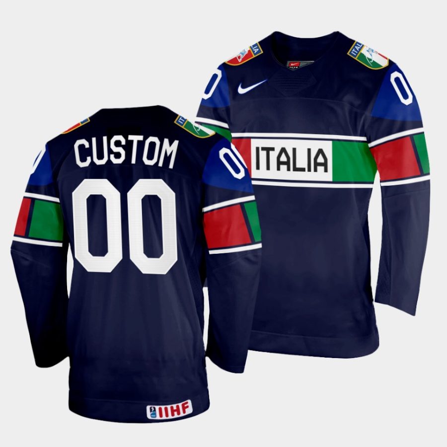 italy custom 2022 iihf world championship navy away jersey