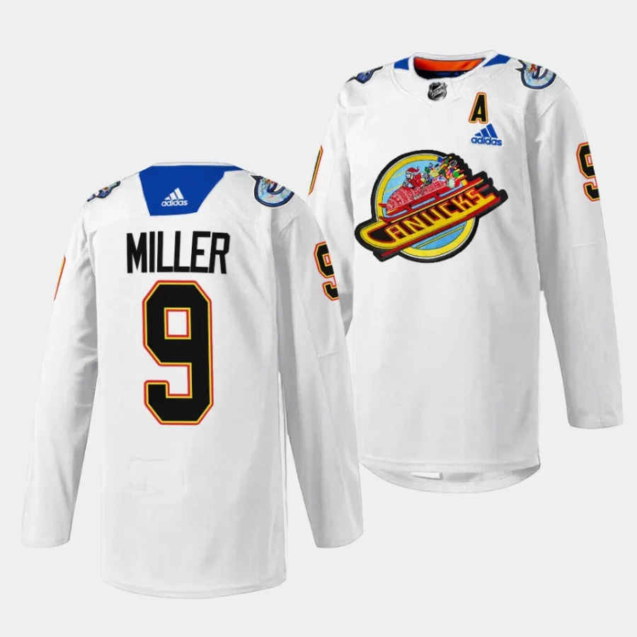 j.t. miller canucks white 2023christmas night pre game sweater jersey