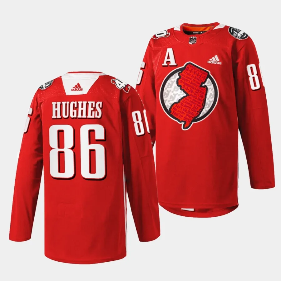 jack hughes devils red 2023 fan appreciation warm up jersey