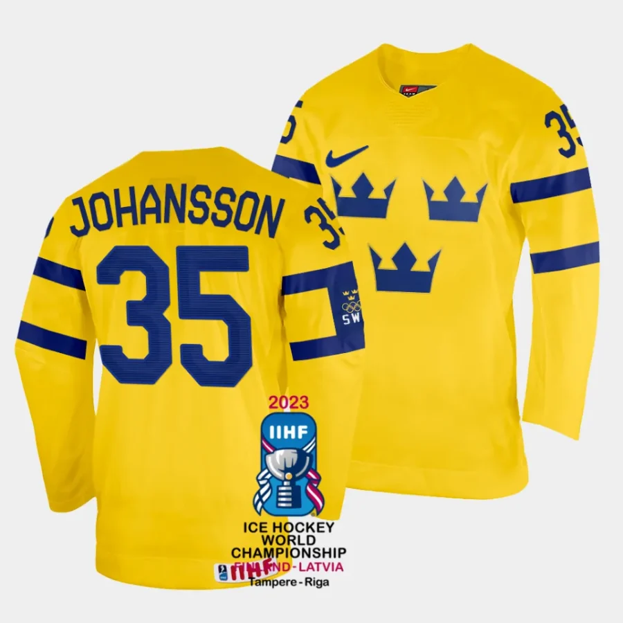 jacob johansson sweden 2023 iihf world championship home yellow jersey