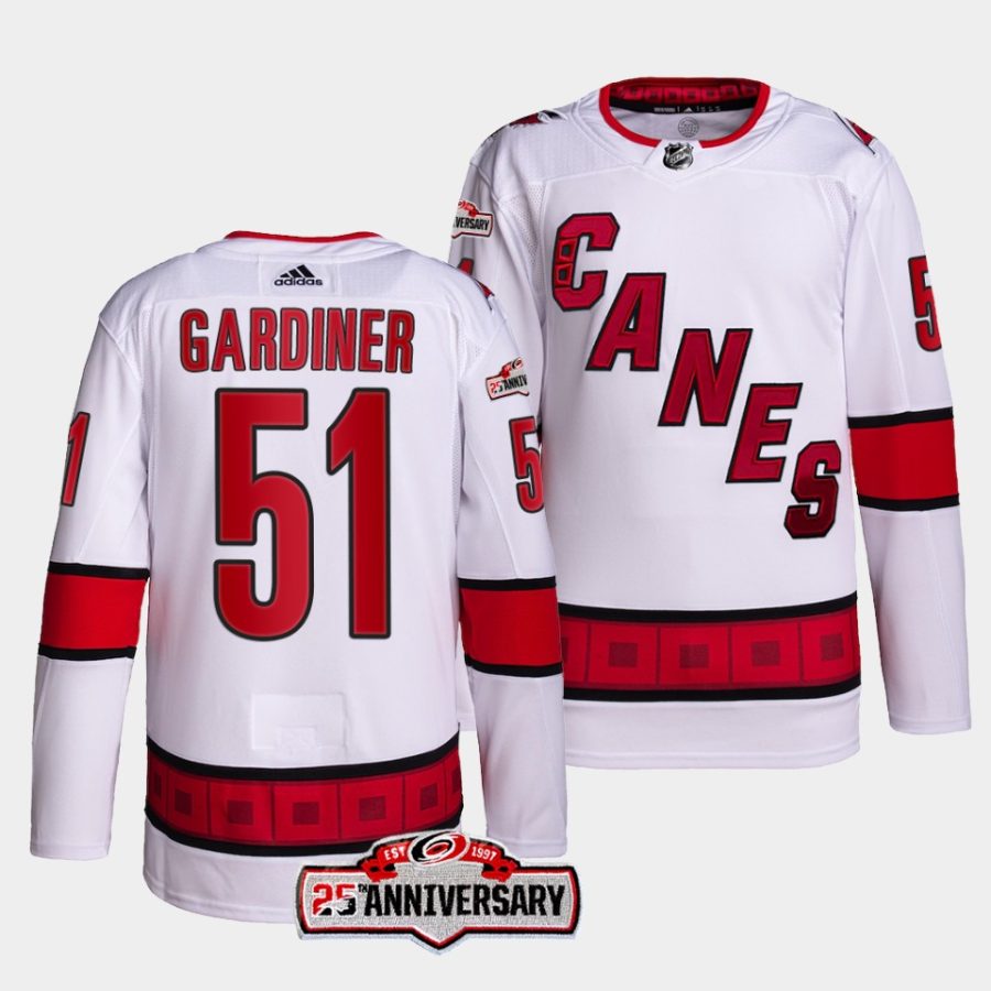 jake gardiner hurricanes white authentic away 25th anniversary jersey