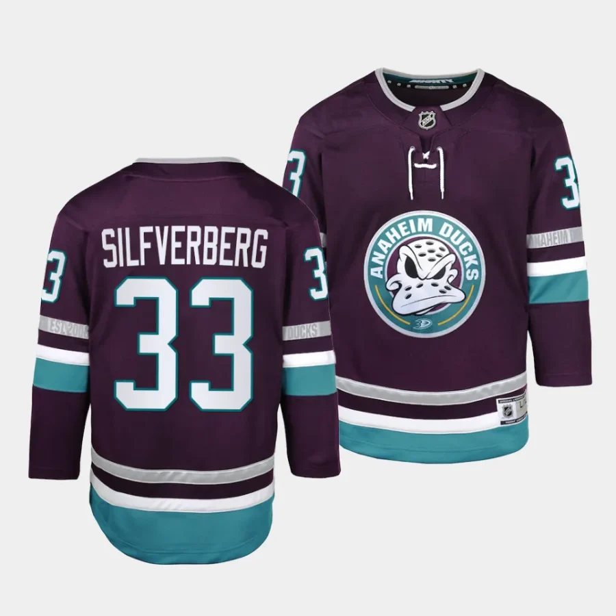 jakob silfverberg ducks 2023 2430th anniversary youth purplereplica player jersey