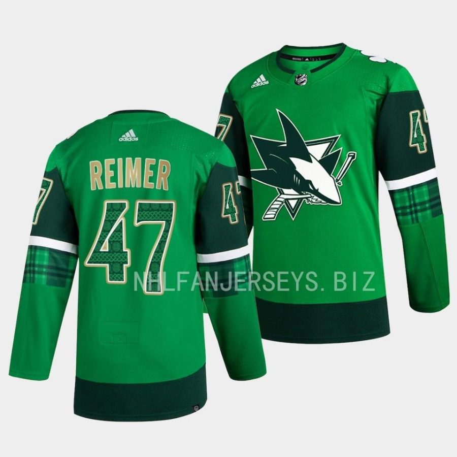 james reimer sharks green 2023 st. patricks day primegreen authentic jersey