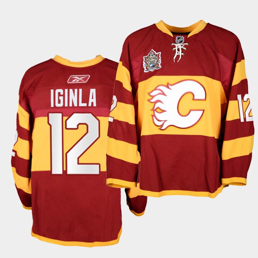 jarome iginla flames red heritage classic warm up jersey