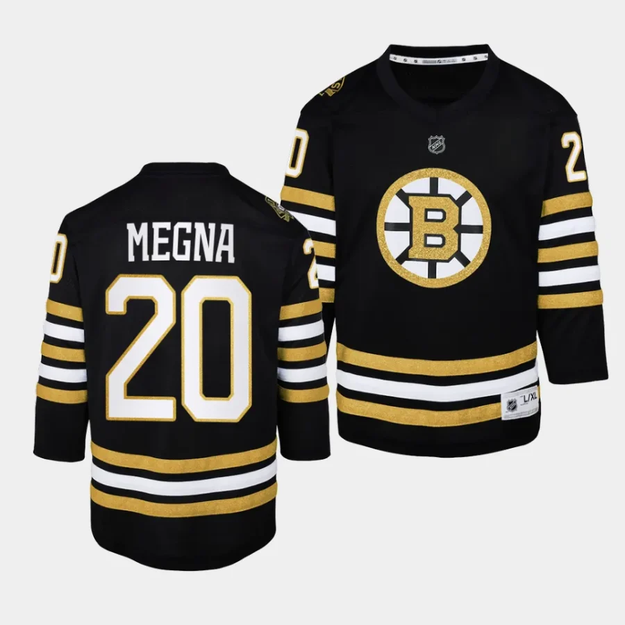 jayson megna bruins 2023 24100th anniversary youth blackpremier jersey