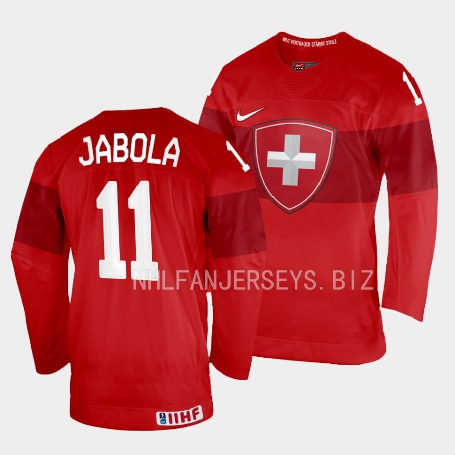 jeremy jabola switzerland 2023 iihf world junior championship red jersey