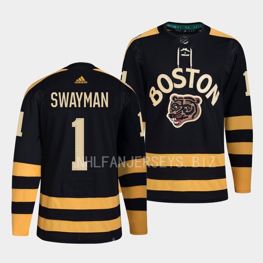 jeremy swayman bruins black 2023 winter classic primegreen jersey