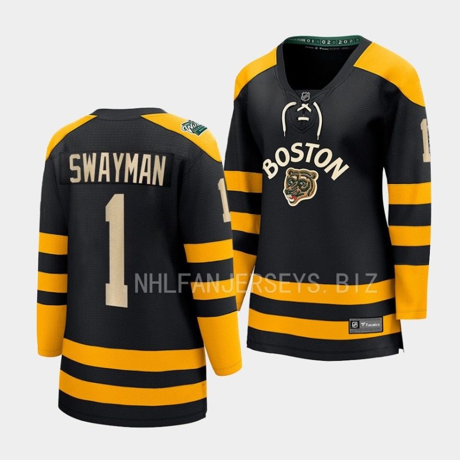 jeremy swayman bruins black 2023 winter classic women jerseys