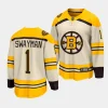 jeremy swayman bruins cream 2023 24100th anniversary premier jersey