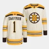 jeremy swayman bruins cream 2023 24100th anniversary primegreen authentic playerjersey