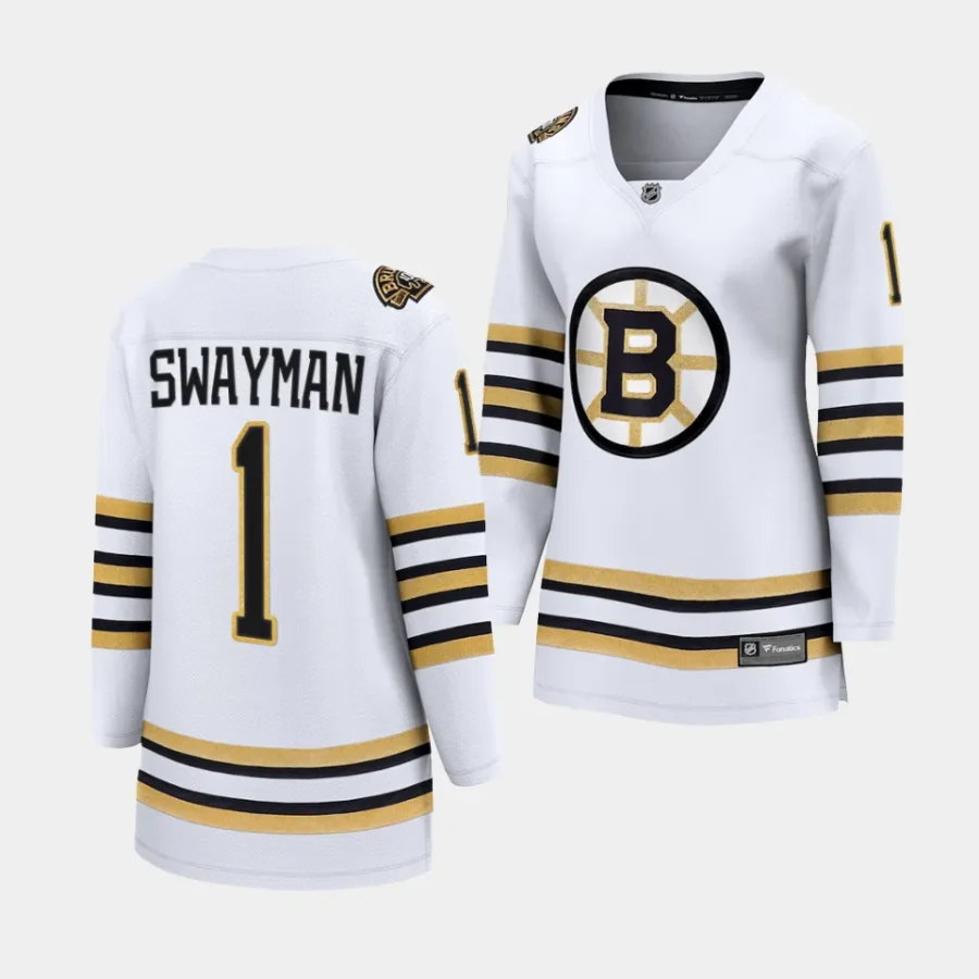 jeremy swayman bruins white 100th anniversary women jerseys