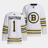 jeremy swayman bruins white 2023 24100th anniversary primegreen authentic playerjersey