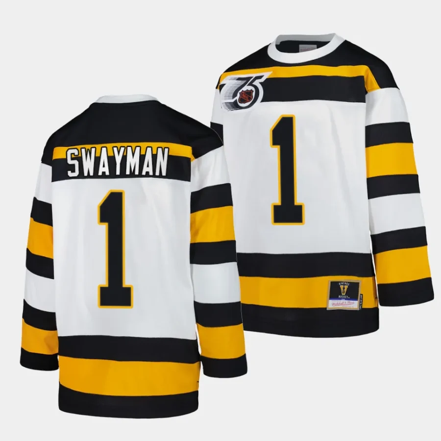 jeremy swayman bruins white blue line 1991 throwback jersey