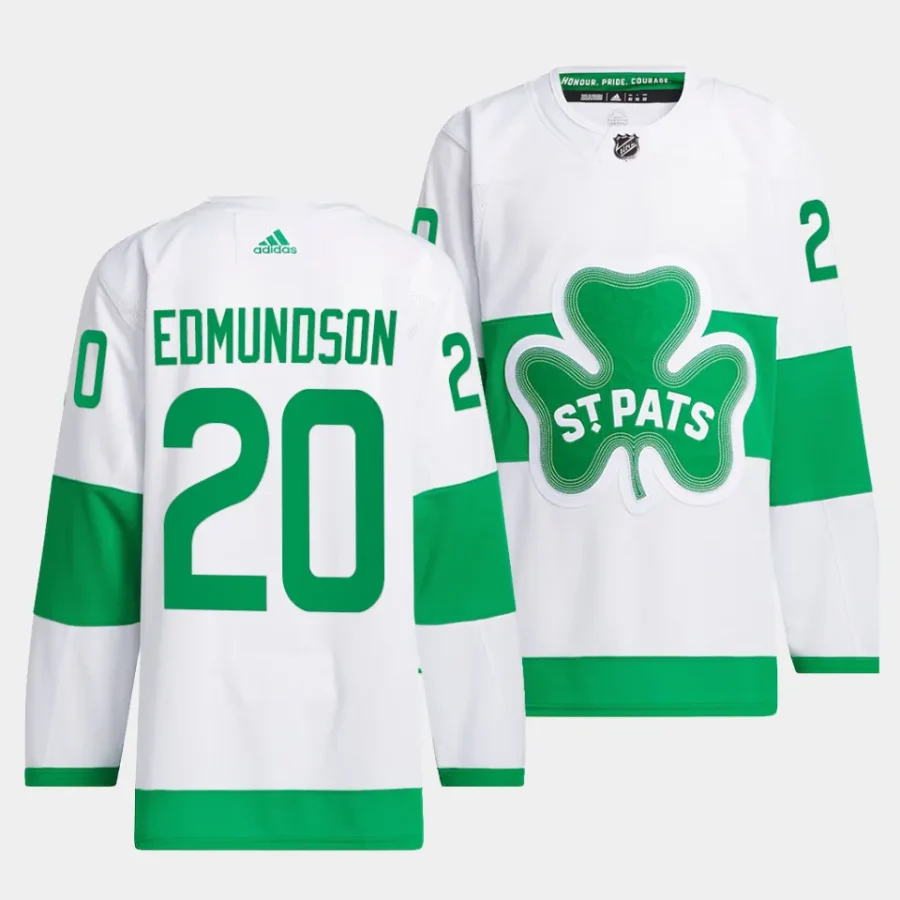 joel edmundson maple leafs white 2024 st. patricks alternate primegreen authentic jersey