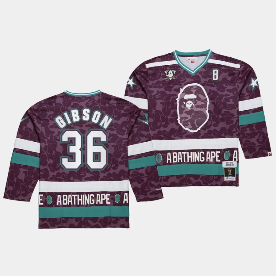 john gibson ducks purple nhl bape mitchell ness camo jersey