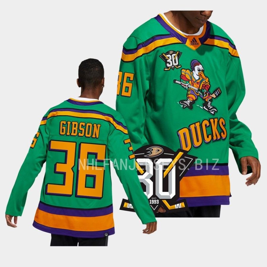 john gibson mighty ducks green 2023 2430th anniversary throwback jersey