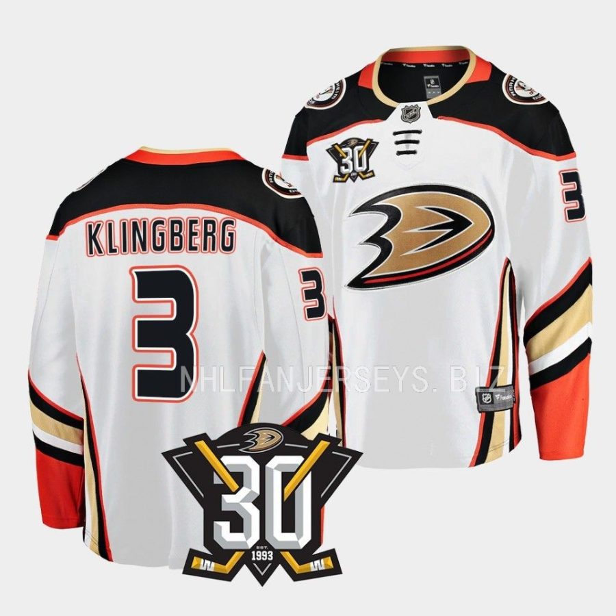 john klingberg ducks white 2023 2430th anniversary away jersey