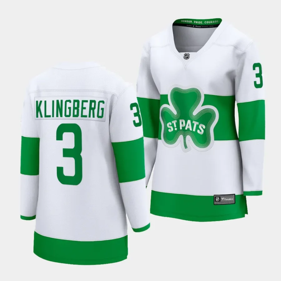 john klingberg maple leafs white 2024 st. patricks alternate premier womenjersey